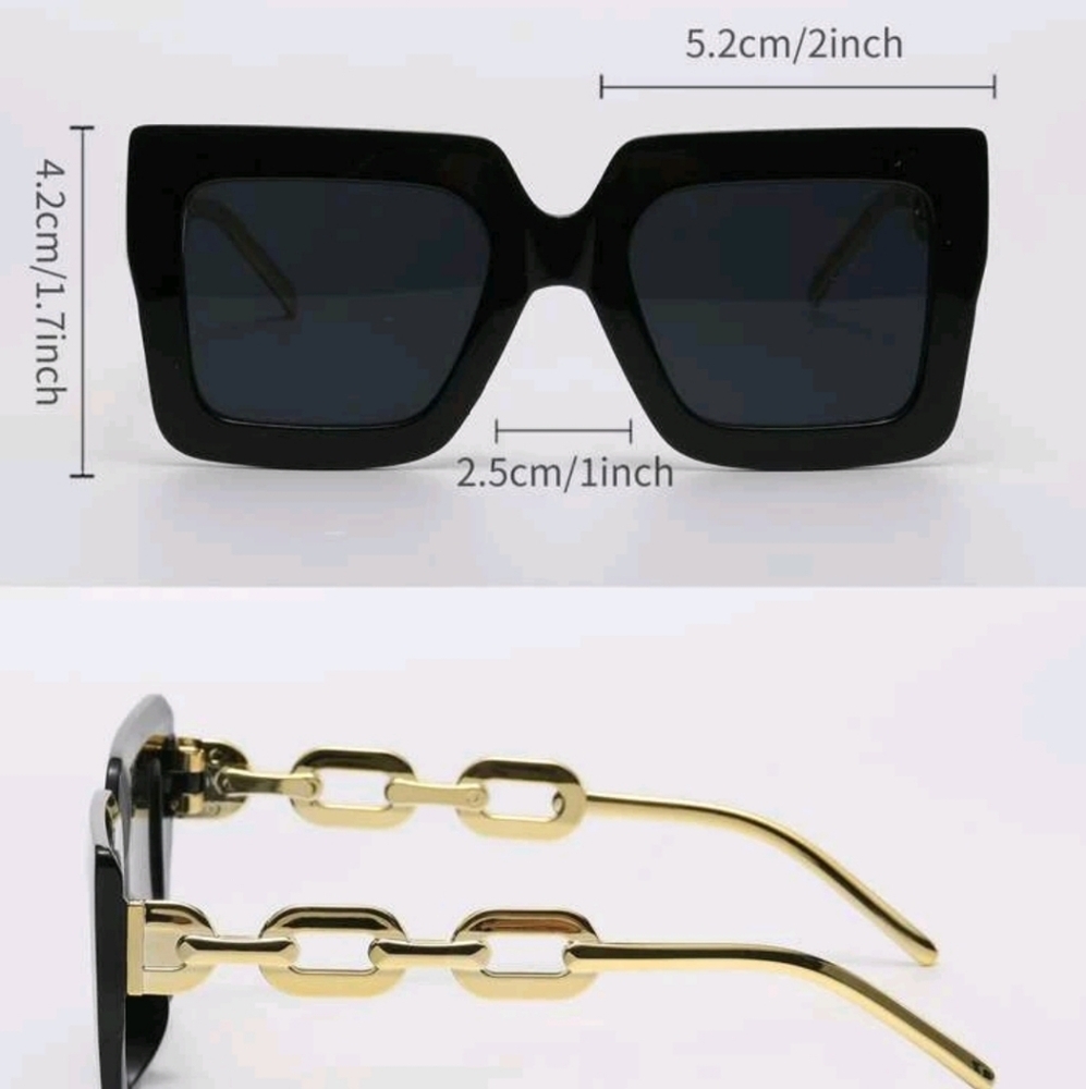 "Luxury‎ Oversized Square Sunglasses with Gold Chain Detail - Multicolor". - Picture 5 of 6